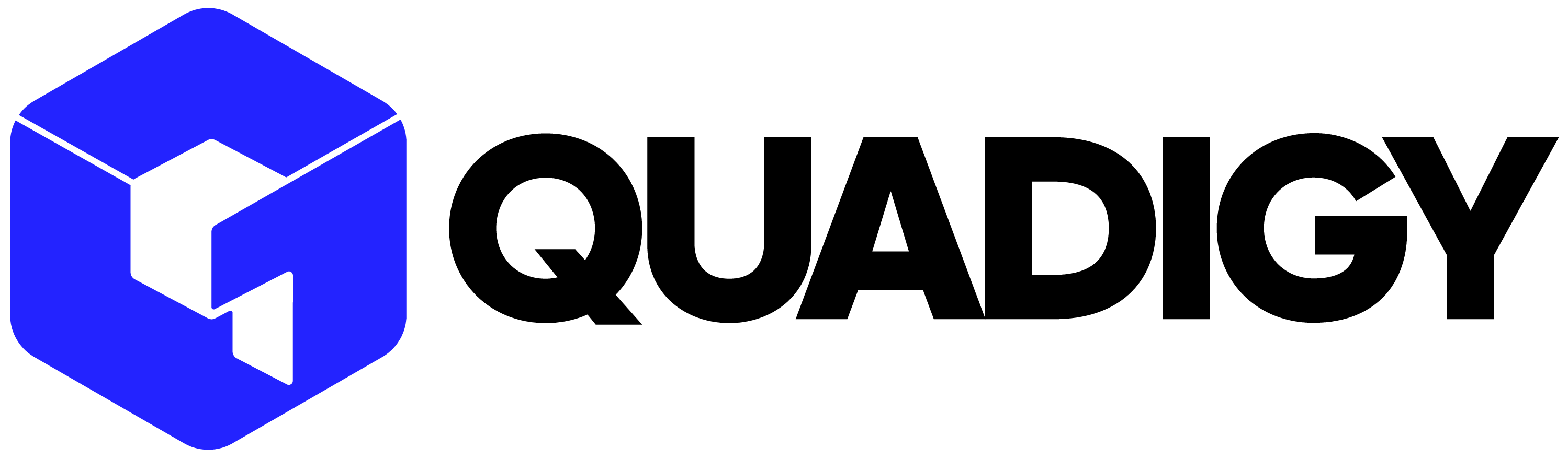 Quadigy blue mark with black wordmark